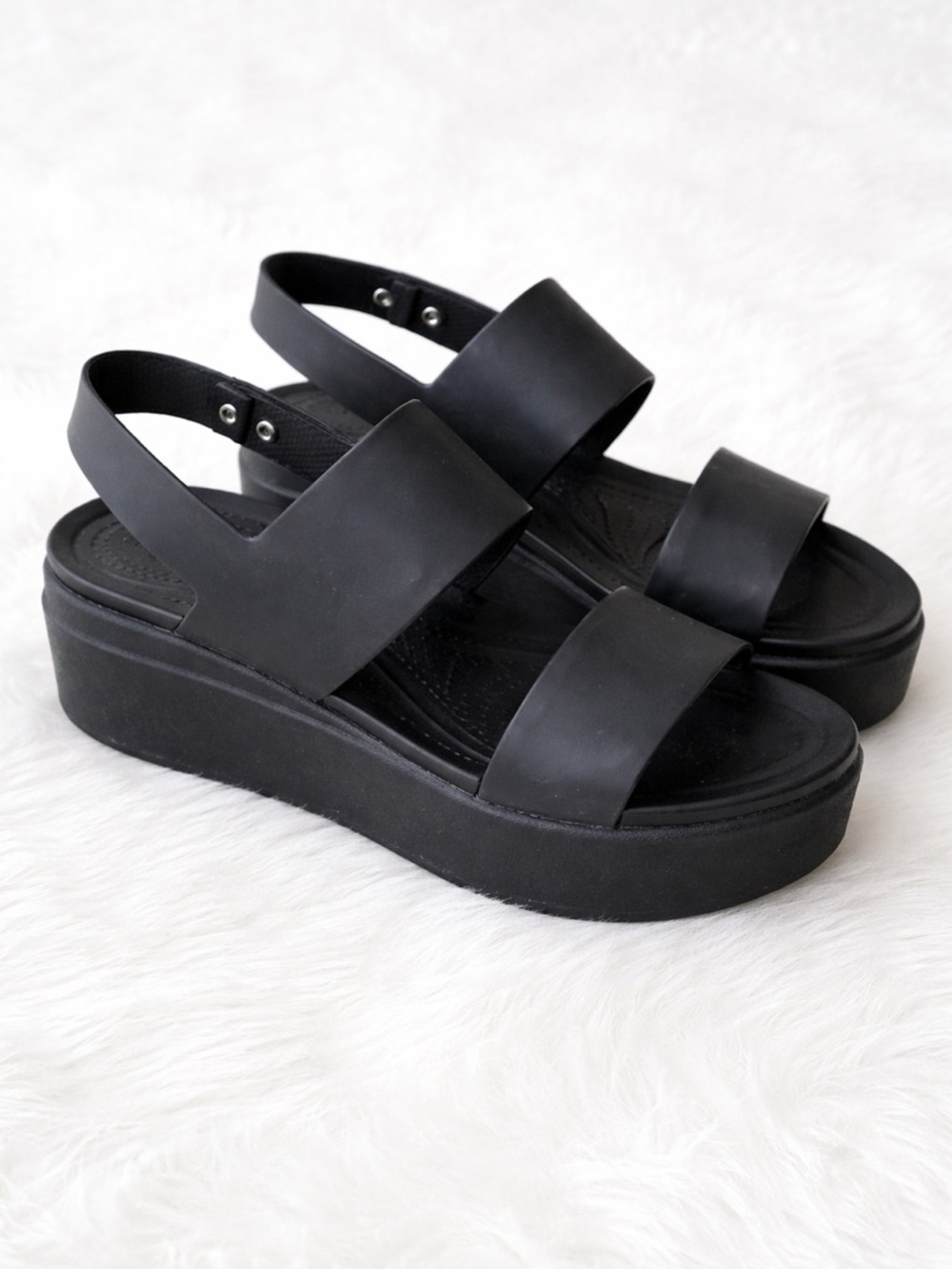 CROCS Black Platform Slingback Sandals